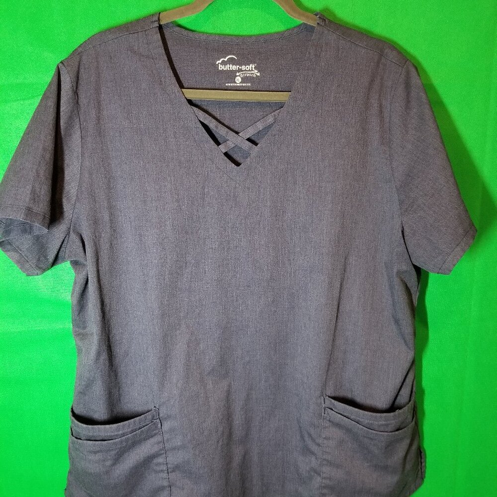 Butter Soft XL Scrub Top V Neck Navy Blue Pockets Nurse Hospital Lab Medical